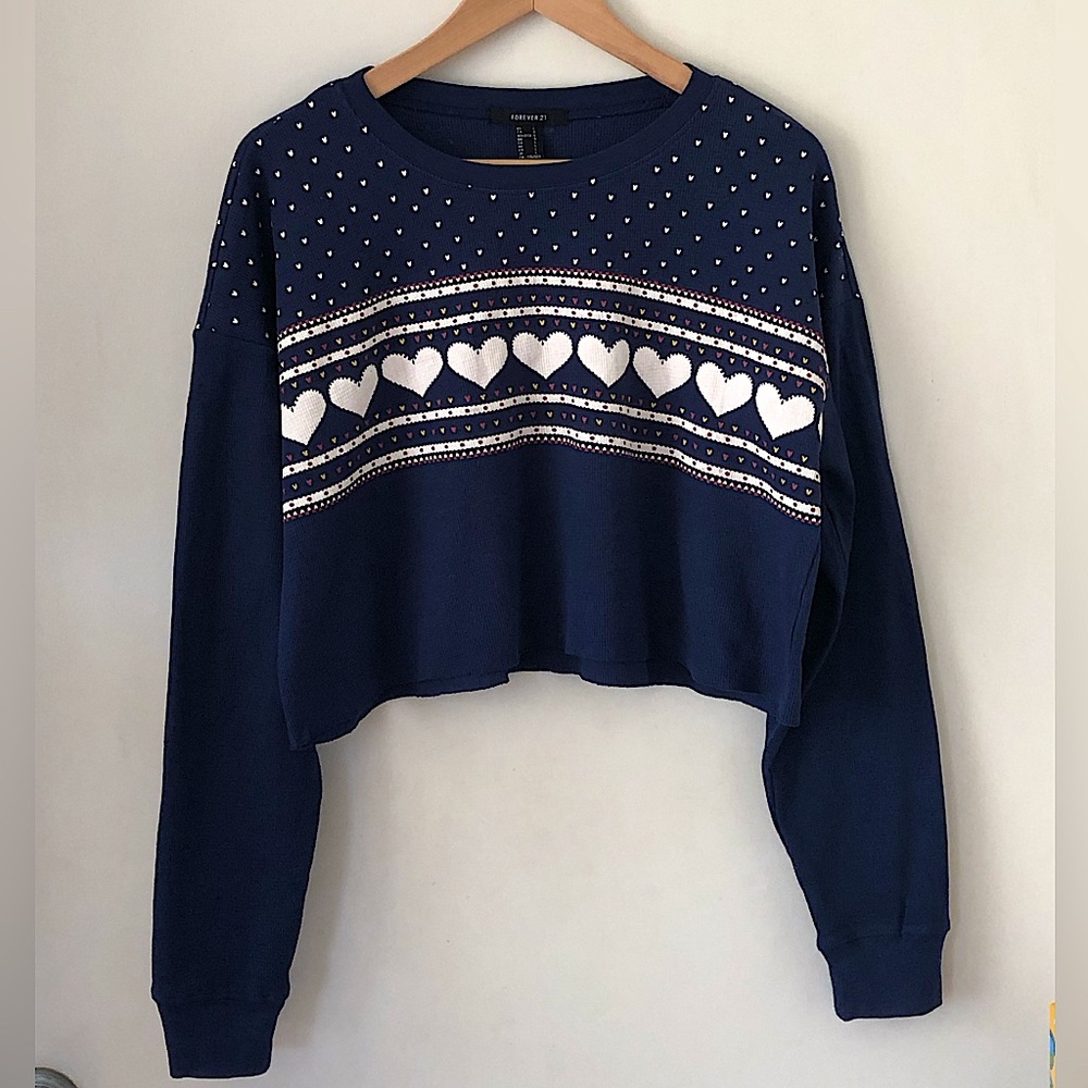 Hearts navy cropped thermal cotton sweater Large